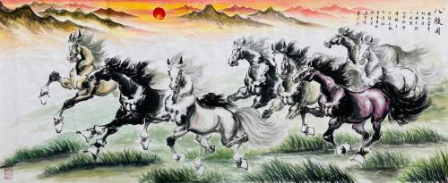 國畫八駿圖風水掛畫